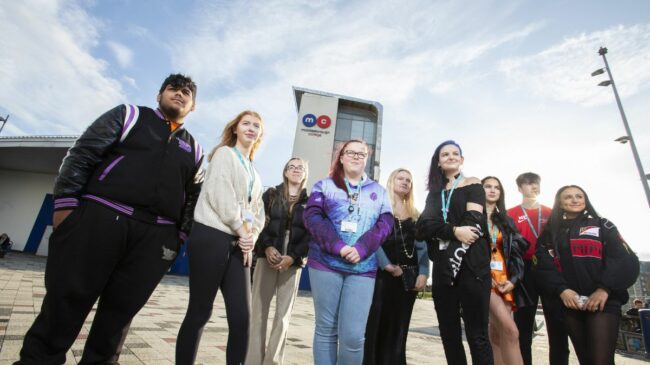 Students outside Middlesbrough College building