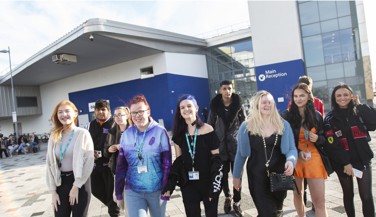 Students outside Middlesbrough college building