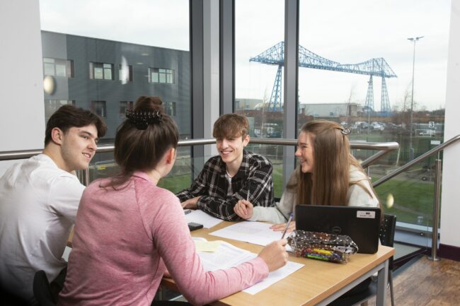 Students working on table