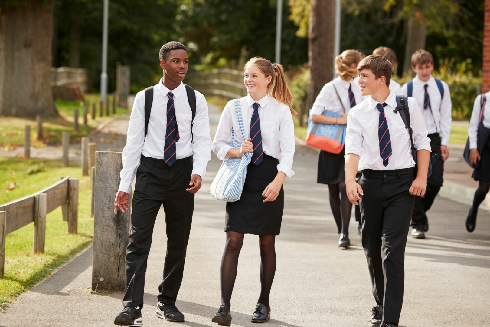 School pupils walking into school