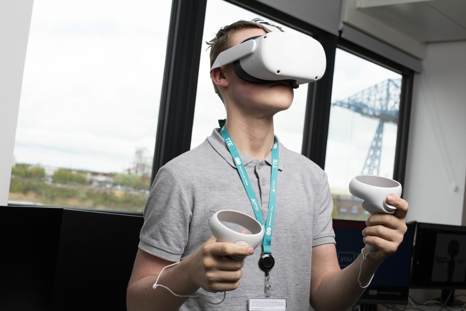 Student wearing VR headset