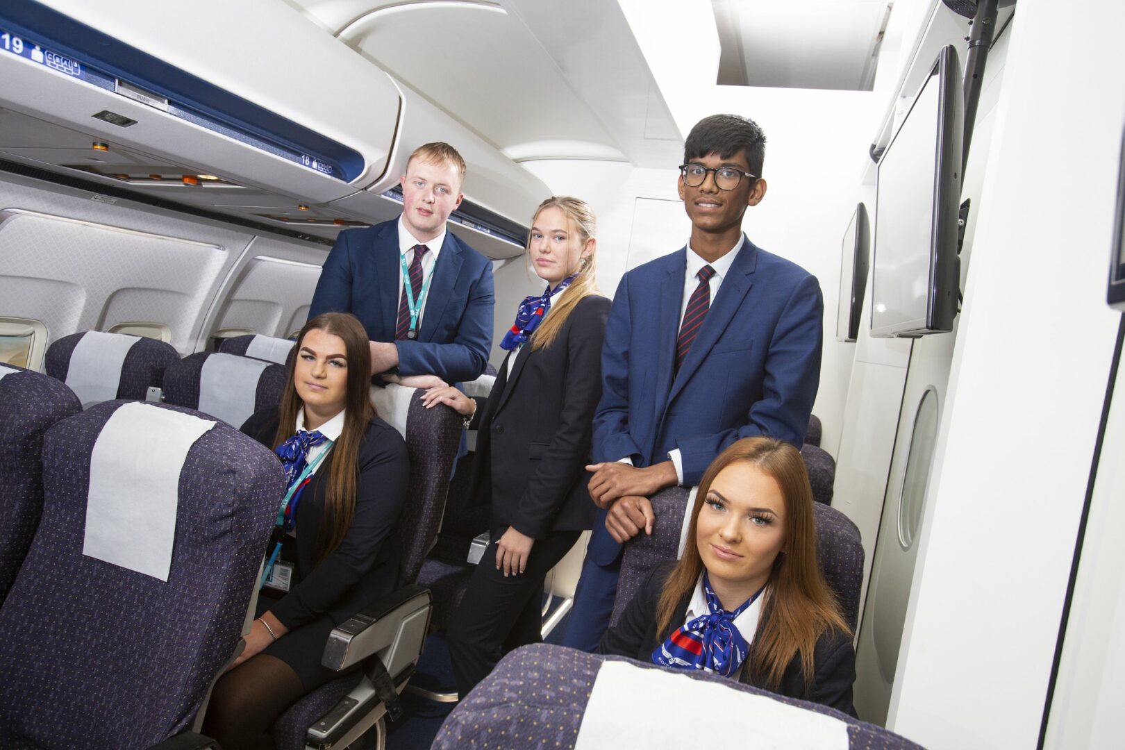 Students in simulated aircraft cabin
