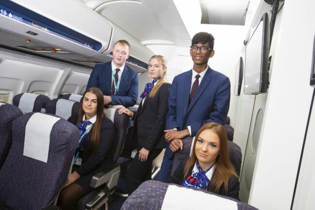 Students in simulated aircraft cabin