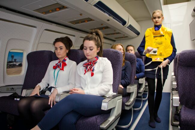 Students in simulated aircraft cabin