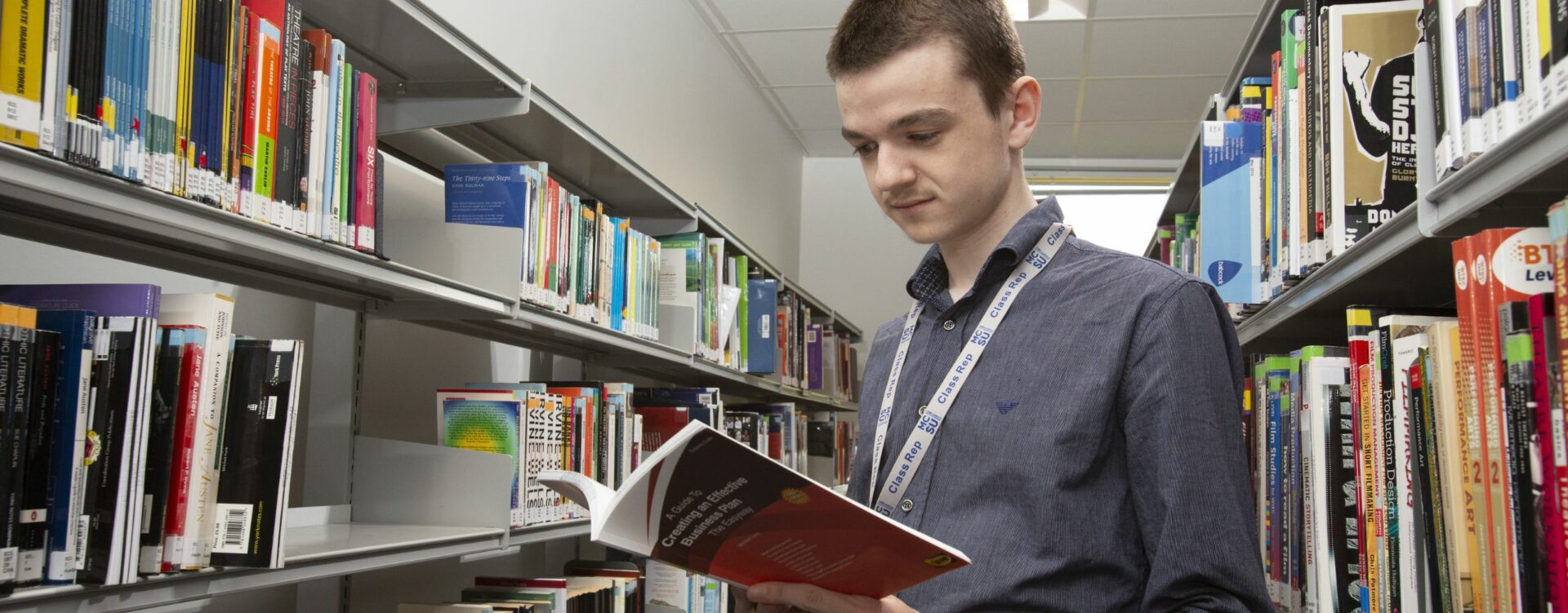 Business student in library