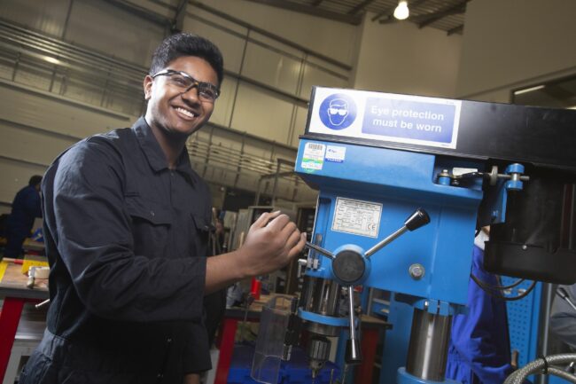 Engineering student in workshop
