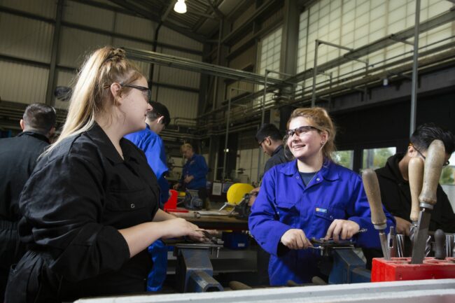 Engineering students in workshop