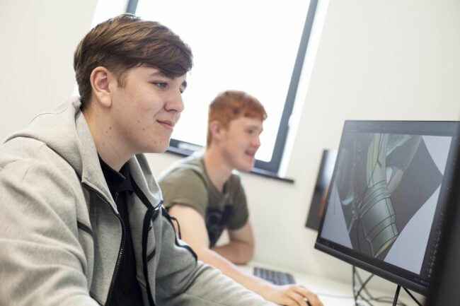 Games students on computers