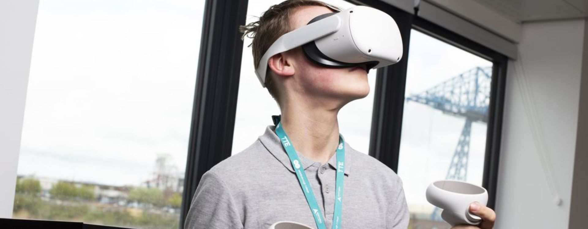 Student wearing VR headset