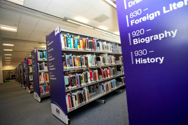 Bookshelves in the library