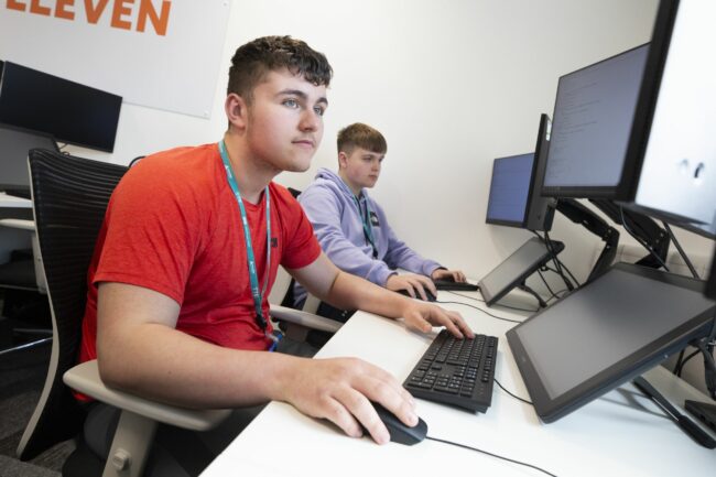 Computing students on computers