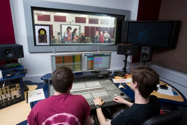 Students inside music studio