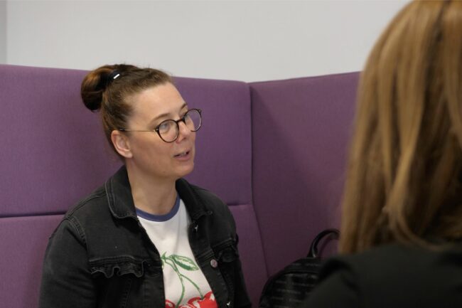 Student talking to friends
