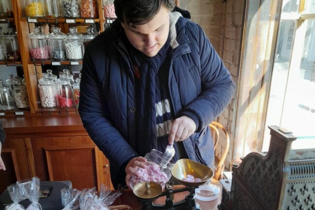 Student measuring sweets