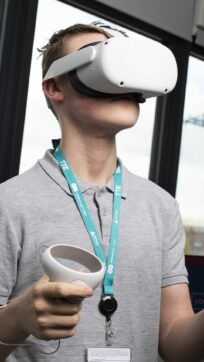 Student wearing VR headset