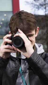 Photography student taking photo