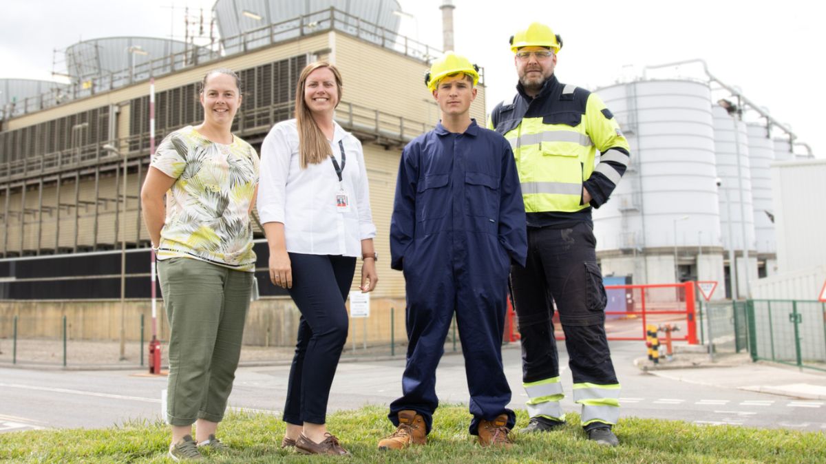 Elizabeth Green, Programme Assessor-Engineering from Middlesbrough College, Ensus HR Manager Alice Hoare, T-level student Harry Davidson and Ensus Maintenance Supervisor Dave Mellon.