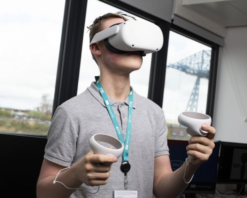 Games student wearing VR headset