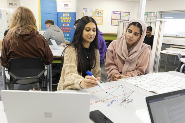 Business students working on project