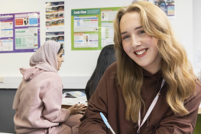 Business student in classroom