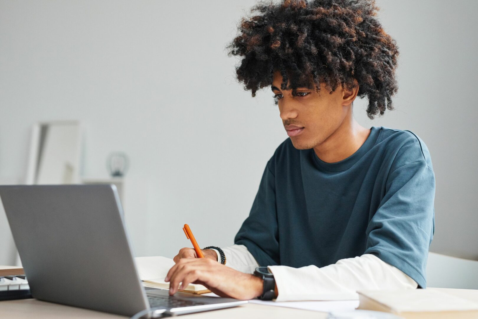 Teenage boy working on laptop