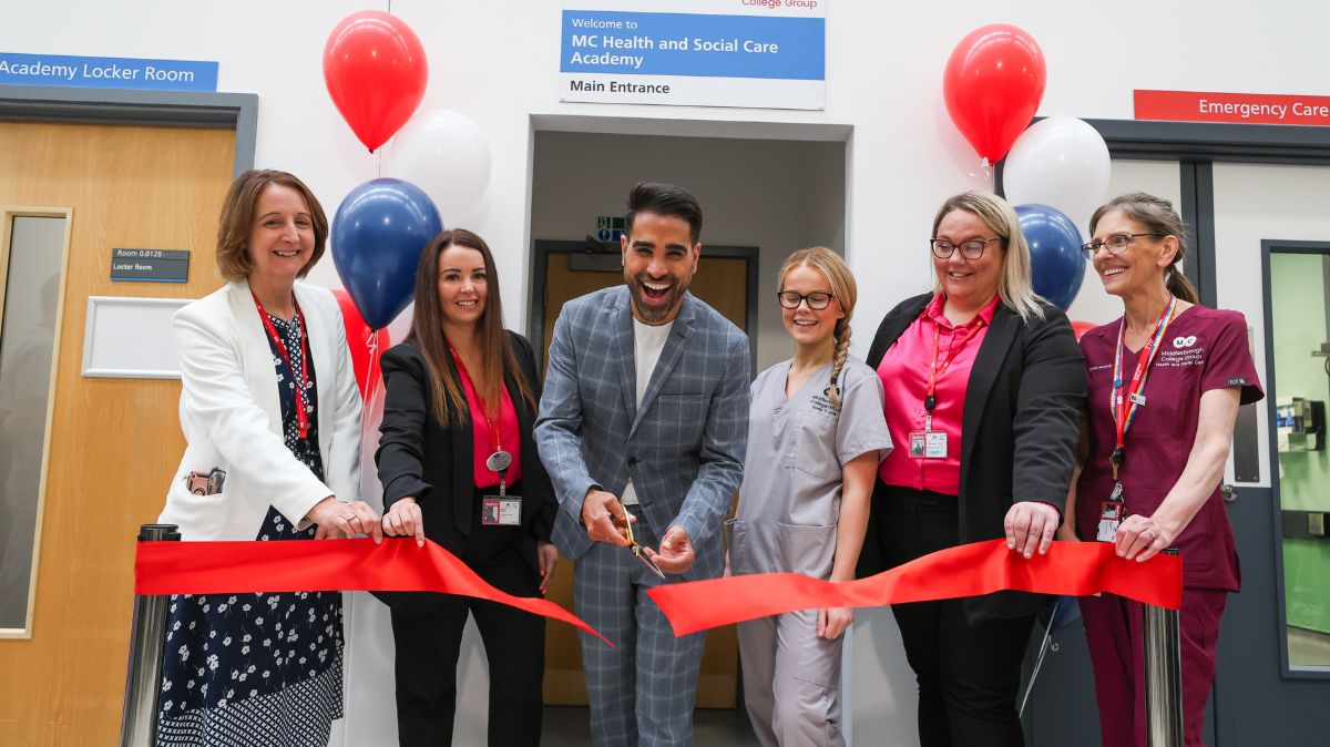 Principal and Chief Executive Zoe Lewis, Assistant Principal of Health and Care. Jessica Barwell, Health and Care Student, Abbie-May Walker, Associate Director of Health and Care, Lucy Summerside and Lecturer in Health and Care, Jacqui McKirdy