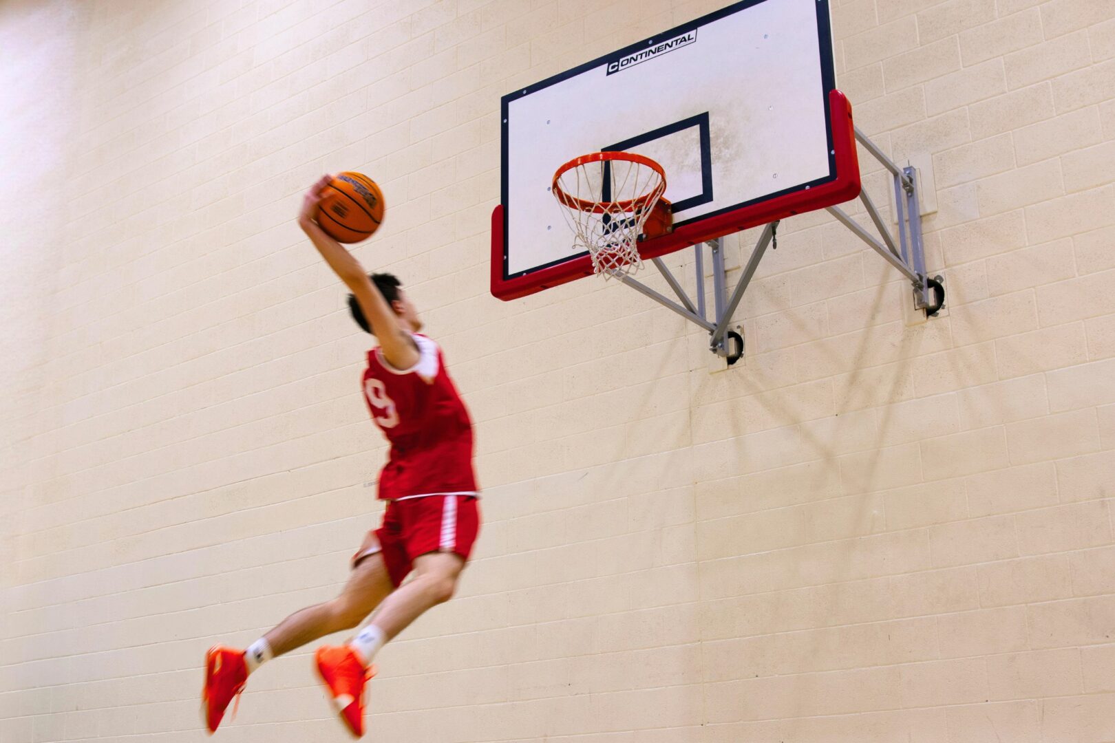Basketball player about to score