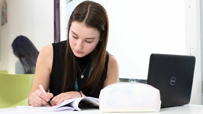Student working on laptop