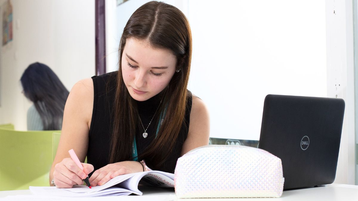 Student working on laptop