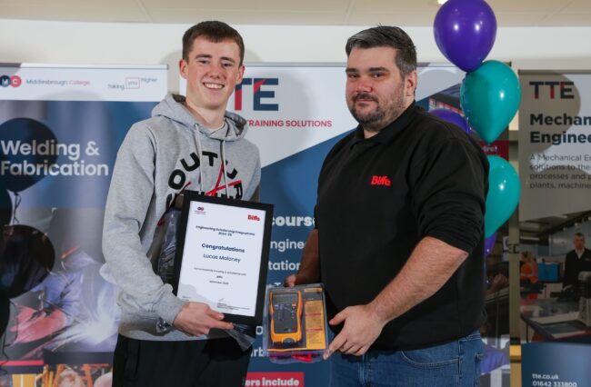 Scholar Lucas Maloney with employer Biffa Teeside