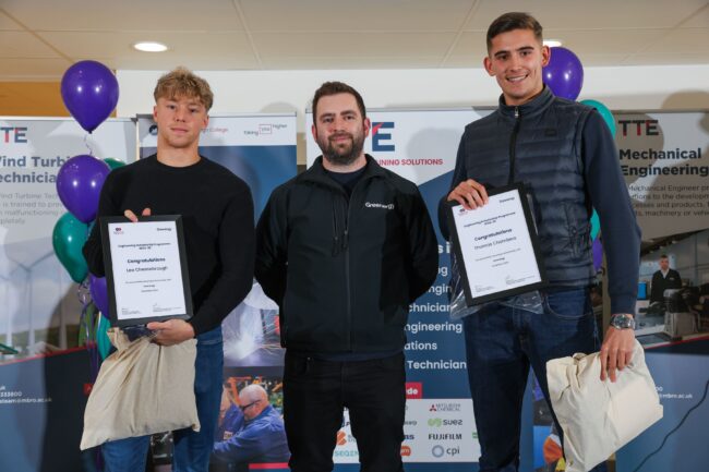 Scholars Leo Cheesebrough and Thomas Chambers with employer Greenergy