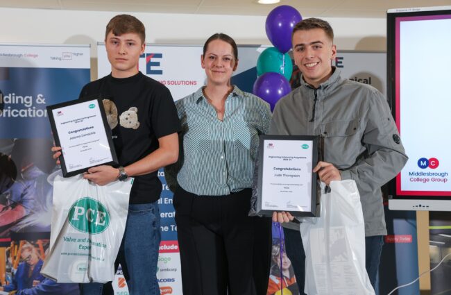 Scholars Jerome Donachie and Jude Thompson with employer PCE UK