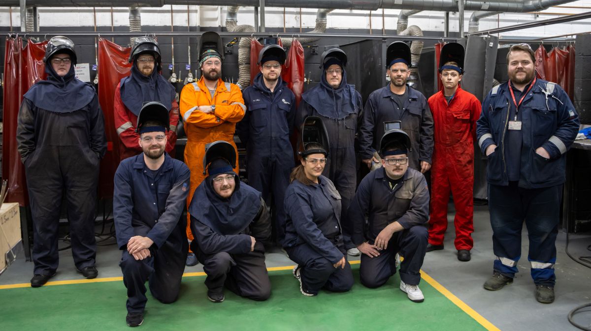 The 11 successful students on the SeAH Wind welding course from Middlesbrough College pictured with Matthew Smith, Instructor Demonstrator Assessor for welding at Middlesbrough College, on the right.