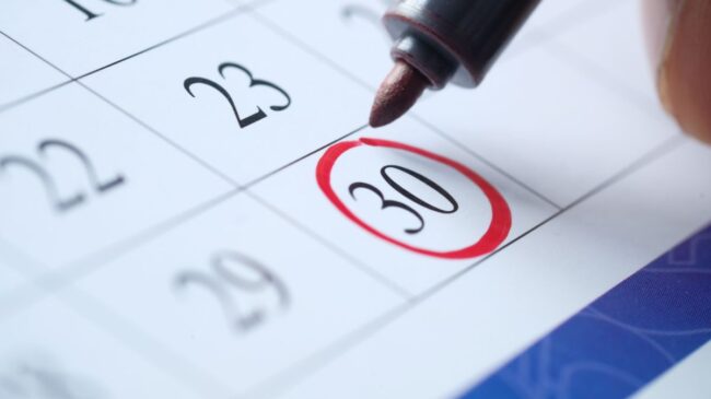 Calendar with 30 circled
