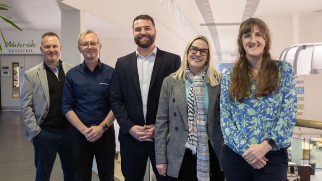 Left to right – Matthew Telling, Group Director of Business Engagement and Partnerships at Middlesbrough College, Graham Massey, Managing Director at JacobsMassey, Peter Donnelly, Associate Director of Business Development at Middlesbrough College, Victoria Richards, Capability and Resourcing Director at Amentum and Michelle Lockwood, Apprenticeship and Talent Manager at Tees Esk and Wear Valleys NHS Foundation Trust
