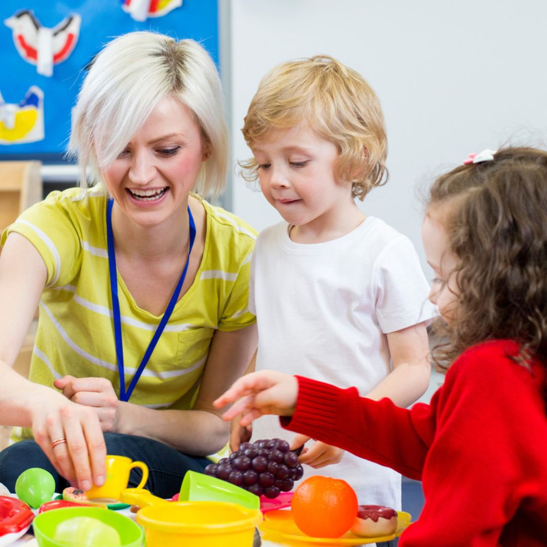 Childcare trainee with children