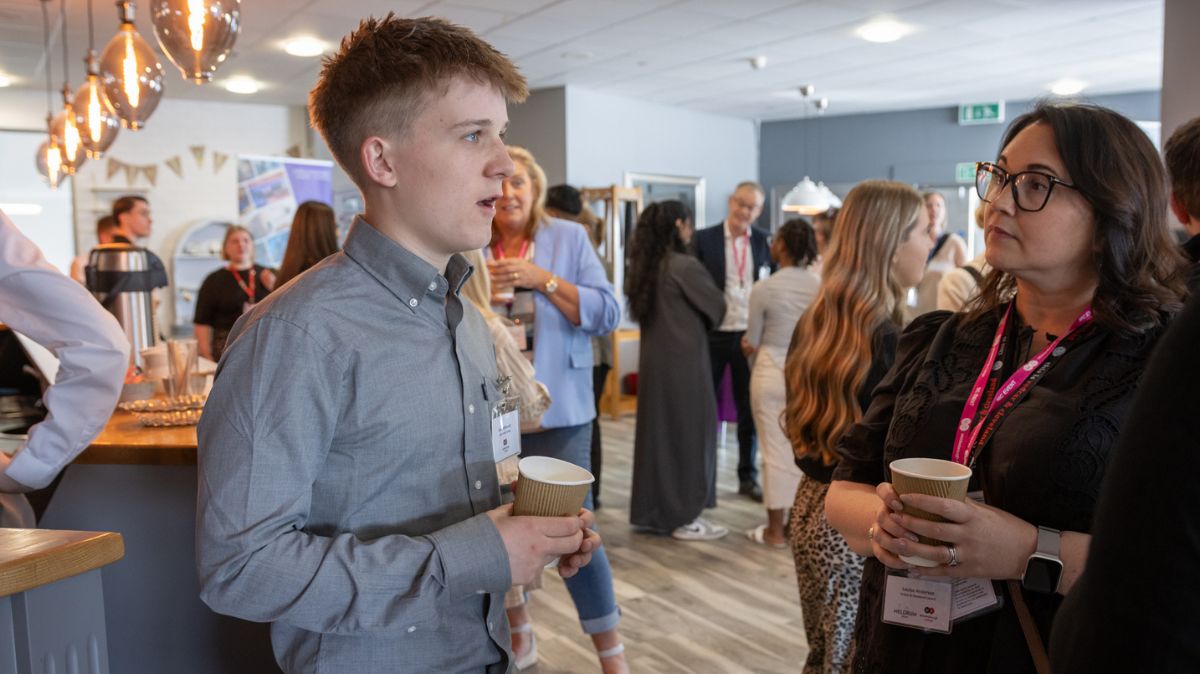 T Level Students chat with Employers at the Meldrum Networking Event