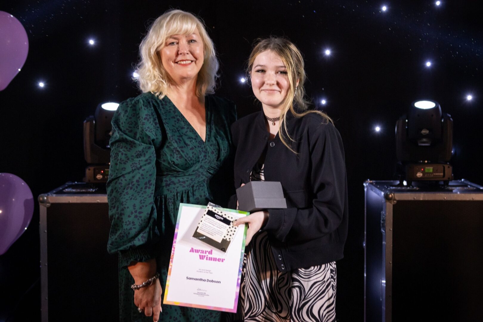 Bev Williamson, Of MC With Art And Design Student Winner Samantha Dobson