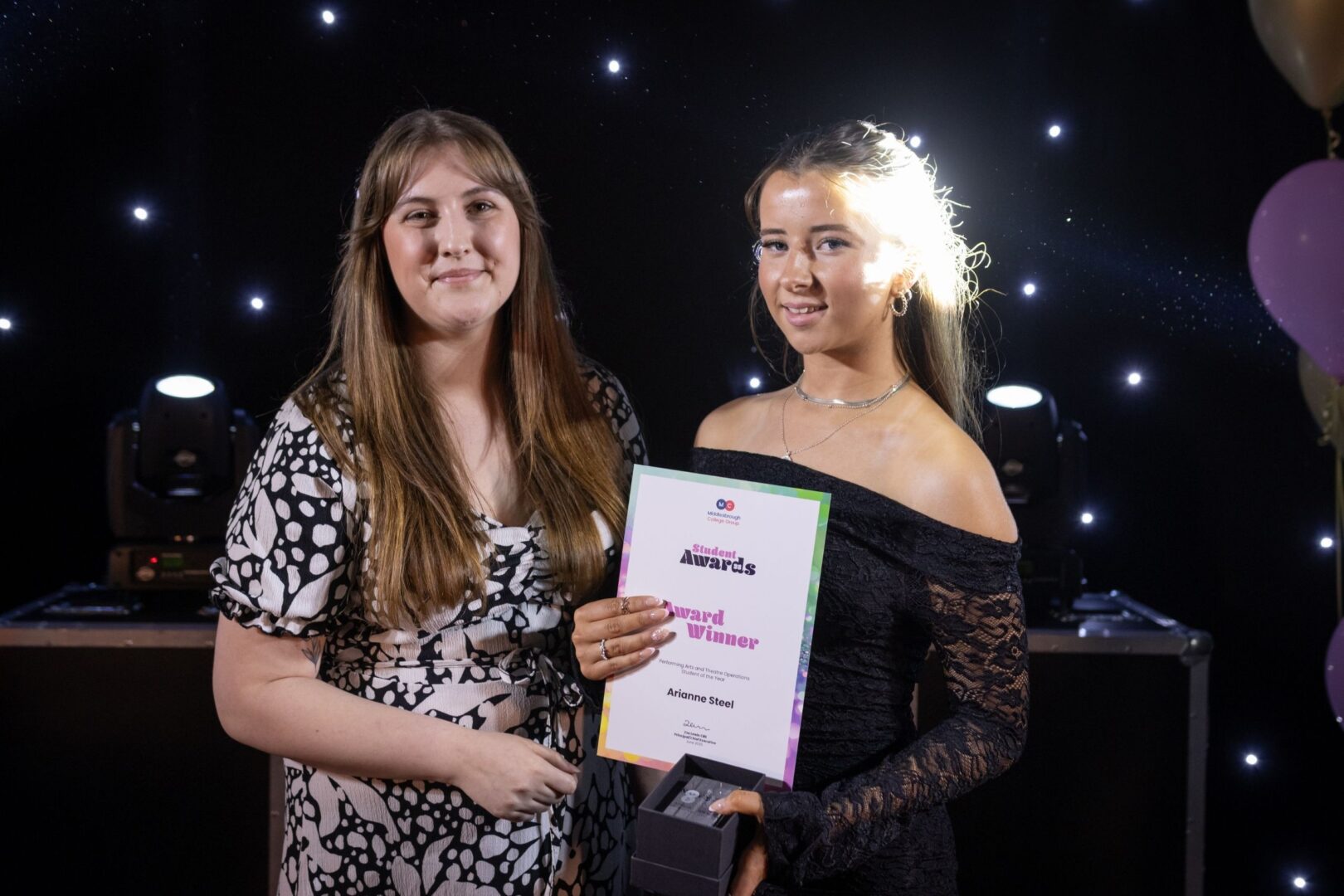 Gracie Davis Of Wander FIlms With Performing Arts Student Winner Arianne Steel
