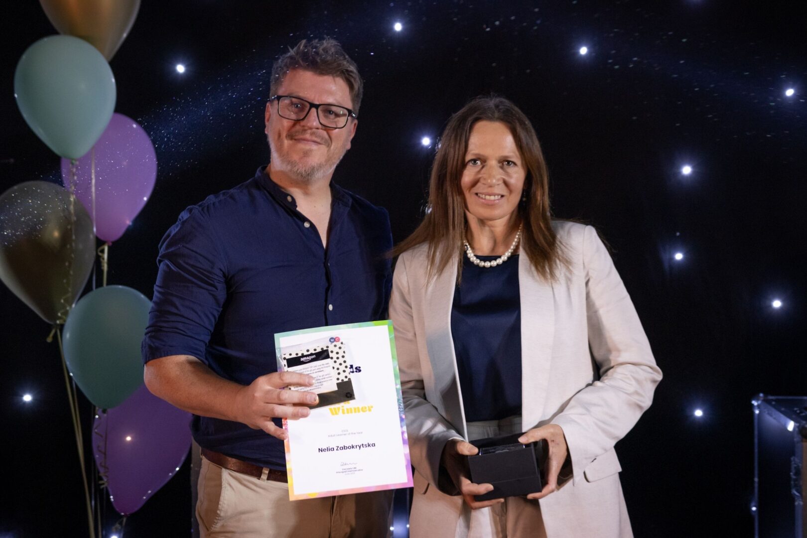 Greg Chapman Of MGL Group With ESOL Adult Winner Nelia Zabokrytska