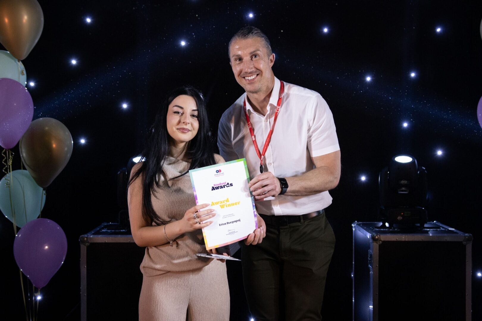 Hair And Beauty Student Winner Erisa Bucpapaj With Ben Robinson Of MC