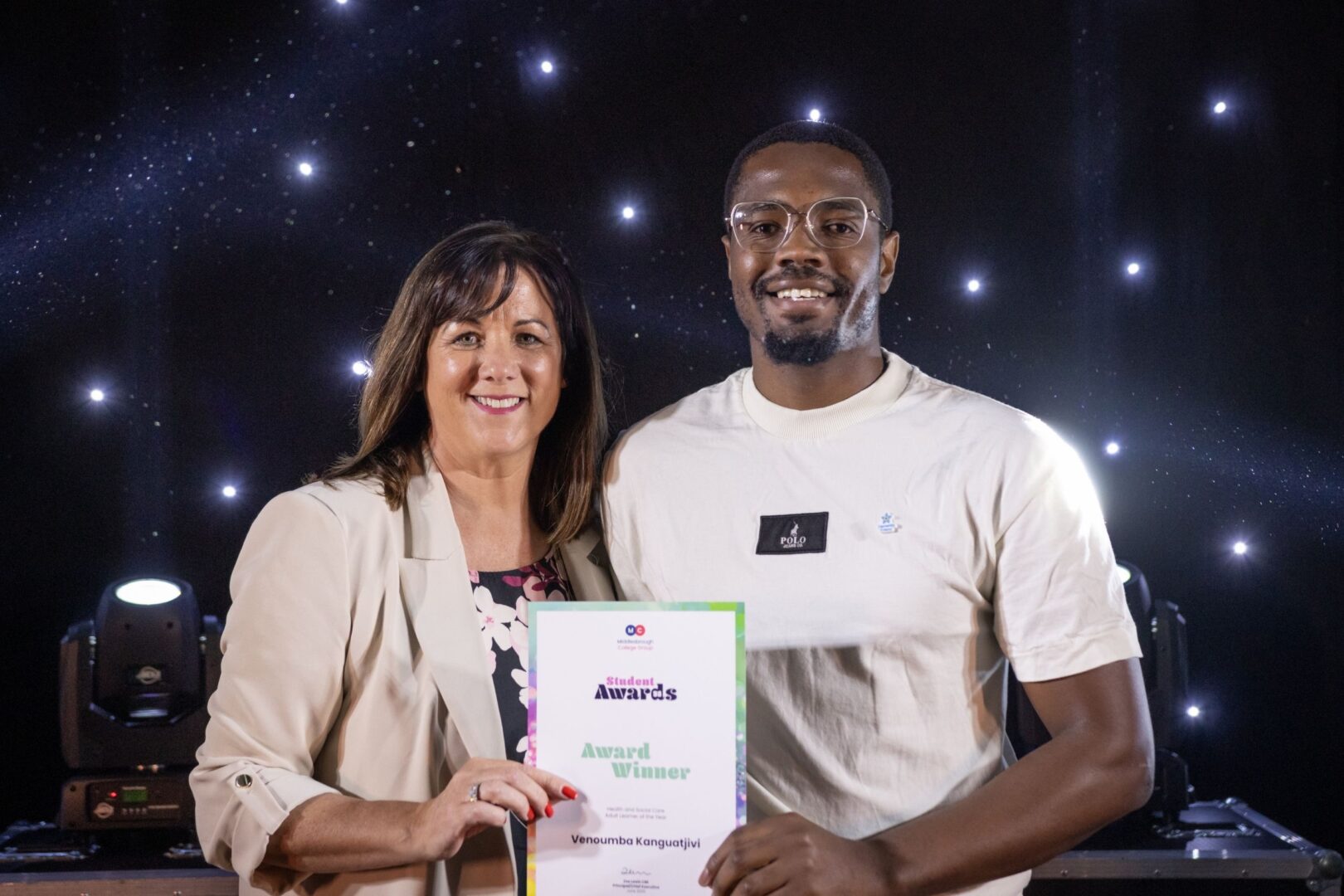 Joanne Thompson Of CoAction Health With Health And Social Care Adult Winner Venoumba Kangautjivi
