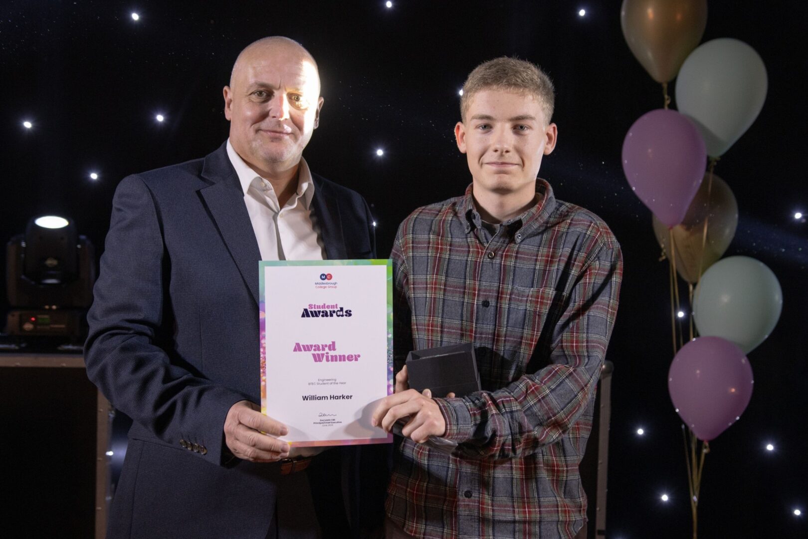 Mark Cawley Of RS Industrial Servics With Engineering BTEC Student Winner William Harker