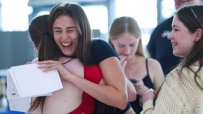 Grace celebrates her results with friends