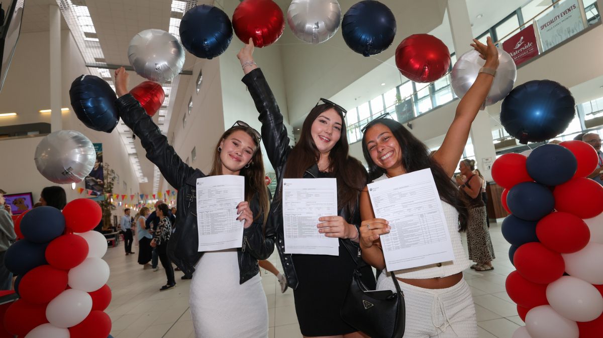 Ella Francis with friends celebrating results