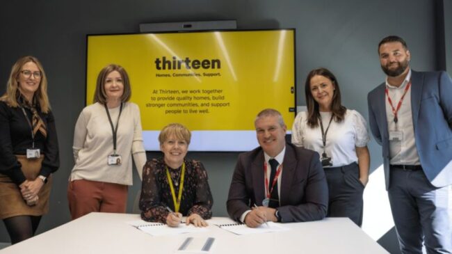 L-R: Kathryn Whittle – Director of Corporate Affairs at Thirteen, Allison Joynes – Head of Organisational Development at Thirteen, Joanne Lawther – Director of People & Culture at Thirteen, Gary Potts – Vice Principal: Business, Innovation and Community Partnerships at Middlesbrough College, Angela Corner – Head of Regeneration and Communities at Thirteen, Peter Donnelly – Associate Director of Business Development at Middlesbrough College
