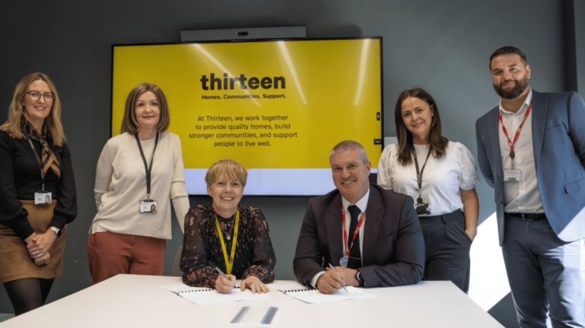 L-R: Kathryn Whittle – Director of Corporate Affairs at Thirteen, Allison Joynes – Head of Organisational Development at Thirteen, Joanne Lawther – Director of People & Culture at Thirteen, Gary Potts – Vice Principal: Business, Innovation and Community Partnerships at Middlesbrough College, Angela Corner – Head of Regeneration and Communities at Thirteen, Peter Donnelly – Associate Director of Business Development at Middlesbrough College