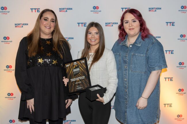 Sponsor Thirteen Group's Steph Douglas and Nat Hunt, with Business Administration Winner, Millie Smith