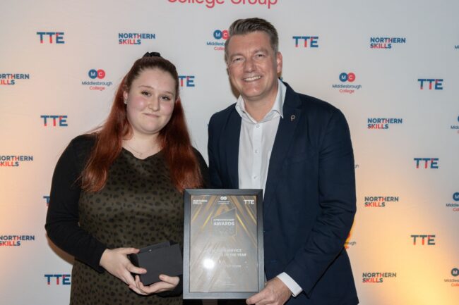 Customer Service Winner, Melissa Gawthorpe, with Sponsor Smith and Friends Estate Agents' Mark Smith.