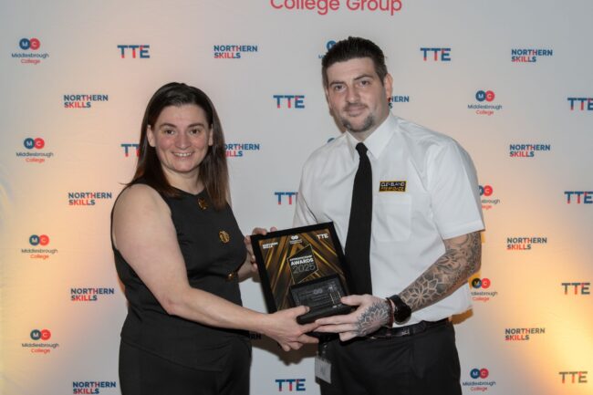 Sponsor SNE Care's Tracey Hugill with L3 Management Winner, Christopher Blood